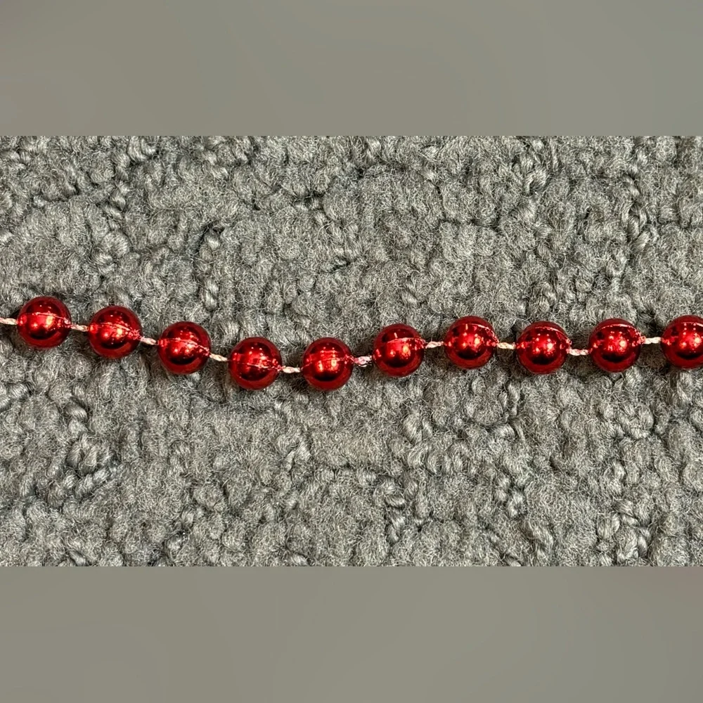 Christmas Red Bead Garland Holiday Strand Decoration Tree 109”